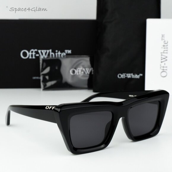 Off-White Women Sunglasses Black Grey Cat Eye OERI13L HAMPTON 1077 NEW AUTHENTIC - Picture 1 of 11
